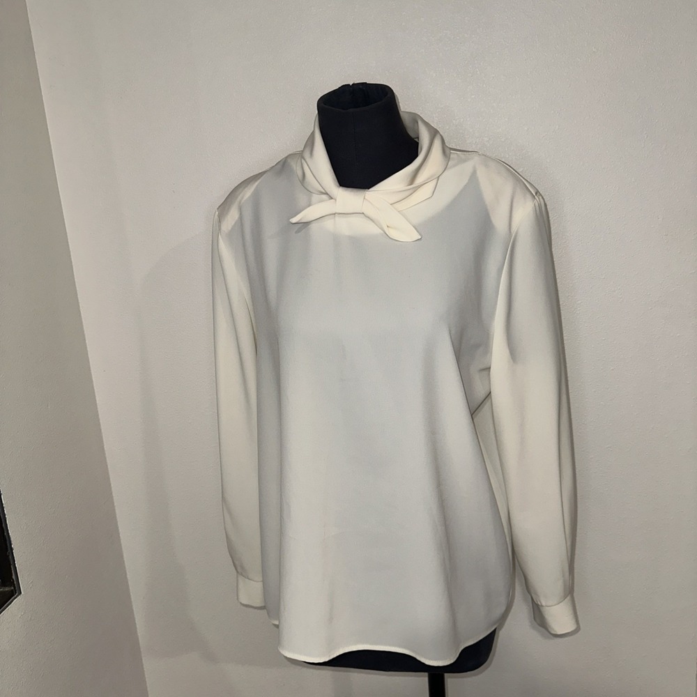 Ali miles top Tunic size medium Cream Long Sleeve Tie Neck Blouse - Picture 2 of 12